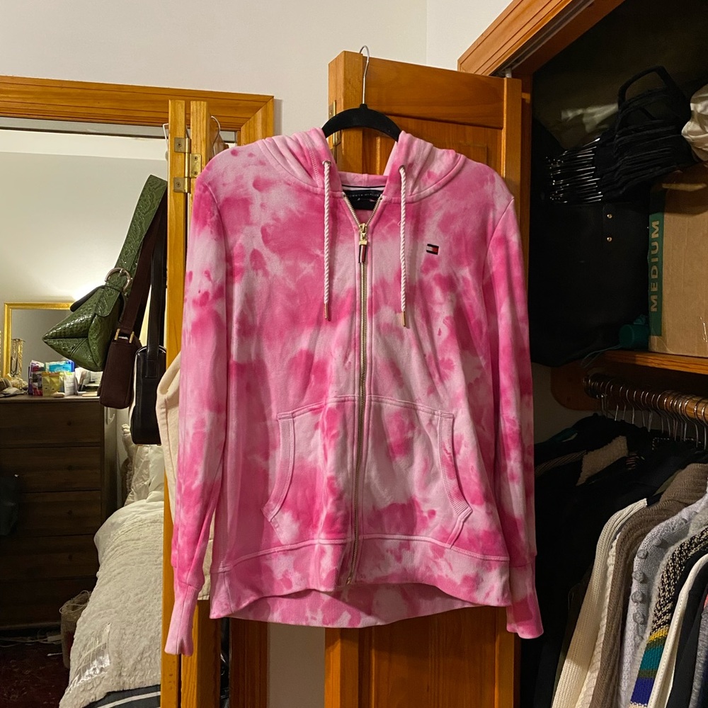 Tommy Hilfiger | DIY hot pink tiedye zip up jacket